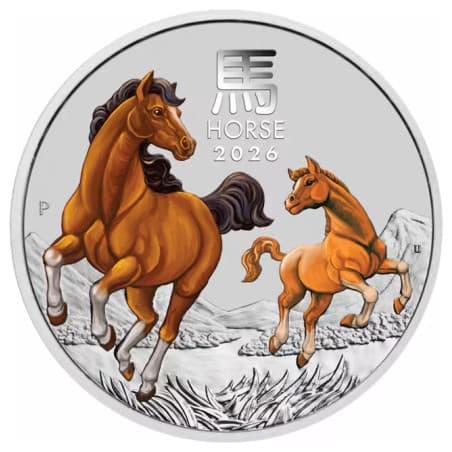 Stříbrná mince 2 Oz Lunar Series III Year of the Horse 2026 Kolorováno