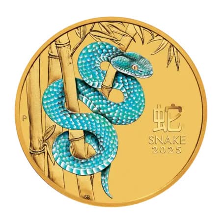 Zlatá mince 1/10 Oz Lunar Series III Year of the Snake 2025 Kolorovaná