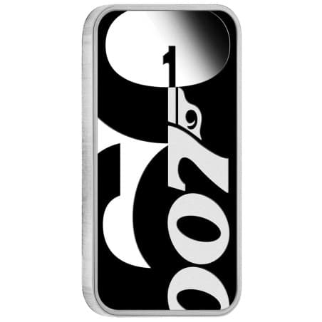Stříbrná mince ve tvaru slitku 1 Oz James Bond 007 - 60 Year of Bond 2022 kolorovaná