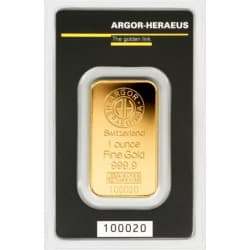 Zlatý slitek 1 Oz Argor Heraeus poškozený obal