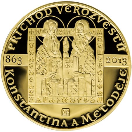 Zlatá mince 1 Oz Příchod věrozvěstů Konstantina a Metoděje 2013 Proof