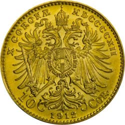 Zlatá mince 10 Korun Františka Josefa I. 1912 Novoražba