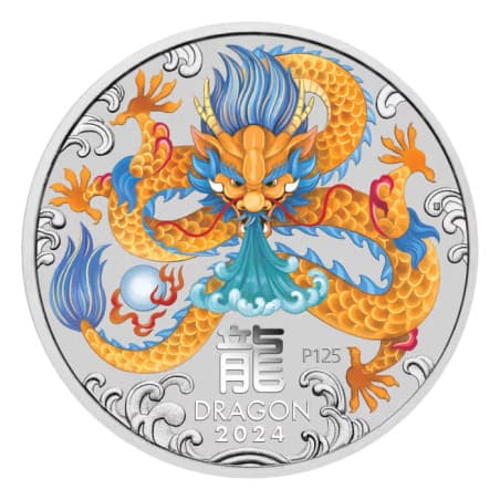 Stříbrná mince 2 Oz Lunar Series III Year of the Dragon 2024 Kolorovaná
