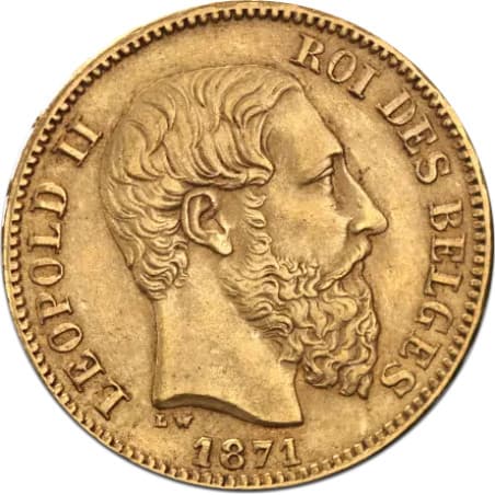 Zlatá mince 20 Frank Belgie Leopold II různé roky (1867 -1882)