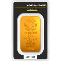Zlatý slitek 50 g Argor Heraeus Kinebar