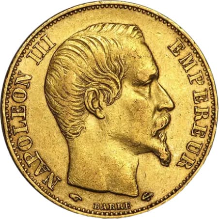 Zlatá mince 20 Frank Francie Napoleon III různé roky (1852-1870)