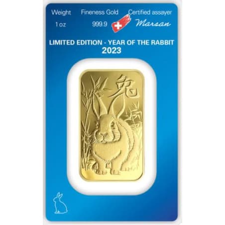 Zlatý slitek 1 Oz Argor Heraeus Lunar Series III Year of the Rabbit 2023